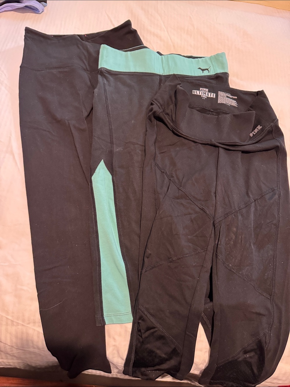 PINK Victoria's Secret bundle 3-Black Leggings with Mint Accents S